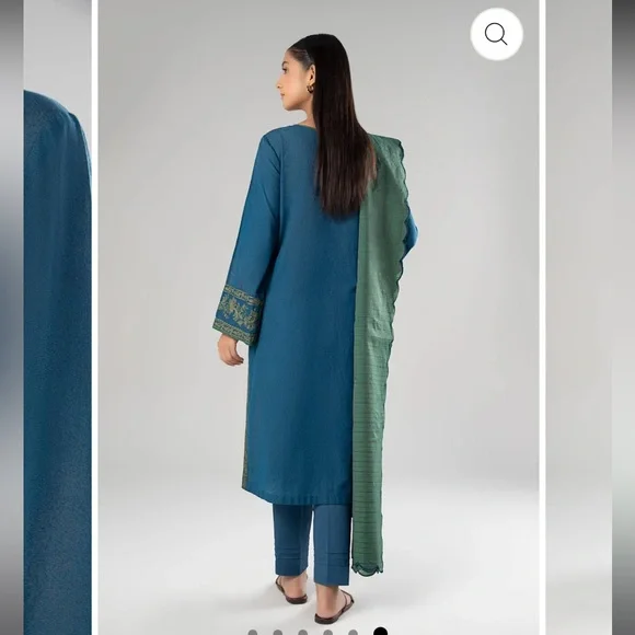 M. BASICS by Maria. B. Elegant Blue and Green Embroidered Women's Dress - Picture 3 of 15